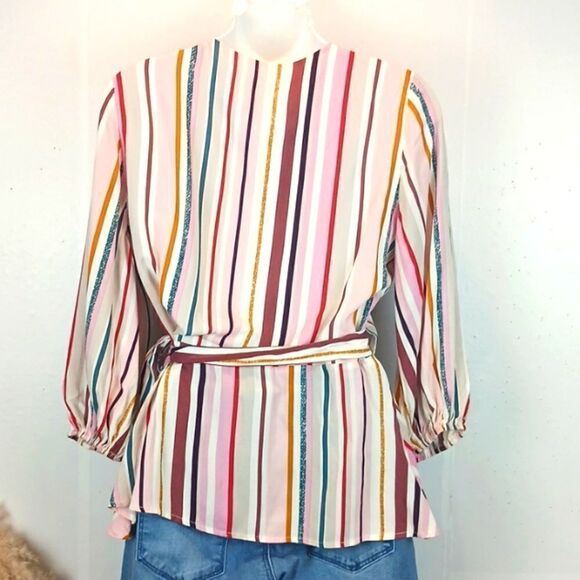 Francesca Heritage pink striped long-sleeve V neck wrap top size small - Picture 8 of 11